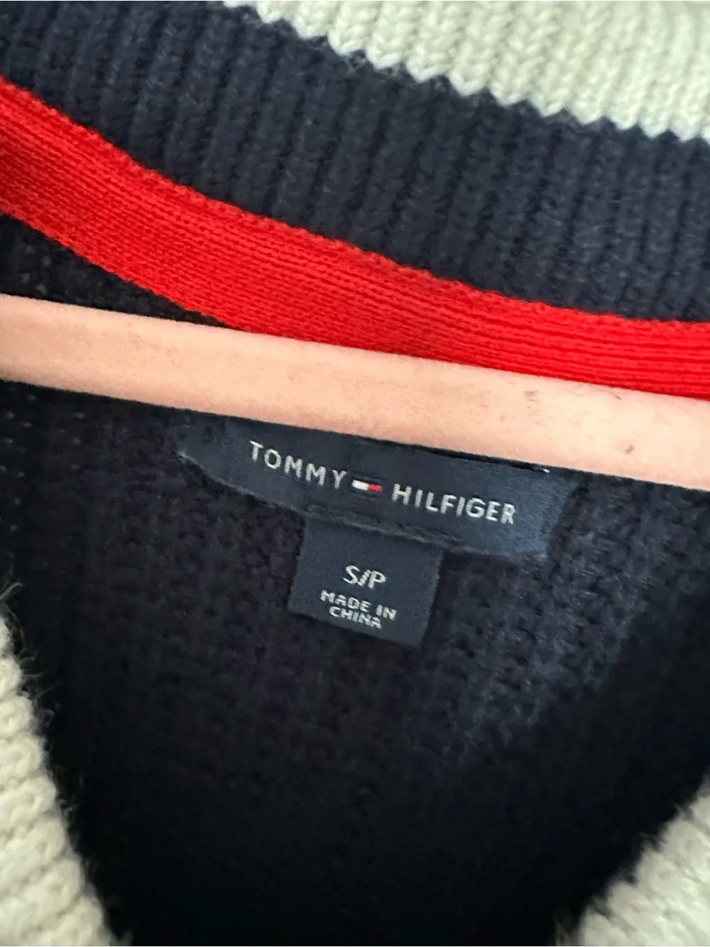 S (7/8)Girls-Tommy Hilfiger Navy Knit Bell-Sleeve Sweater Dress with White Trim